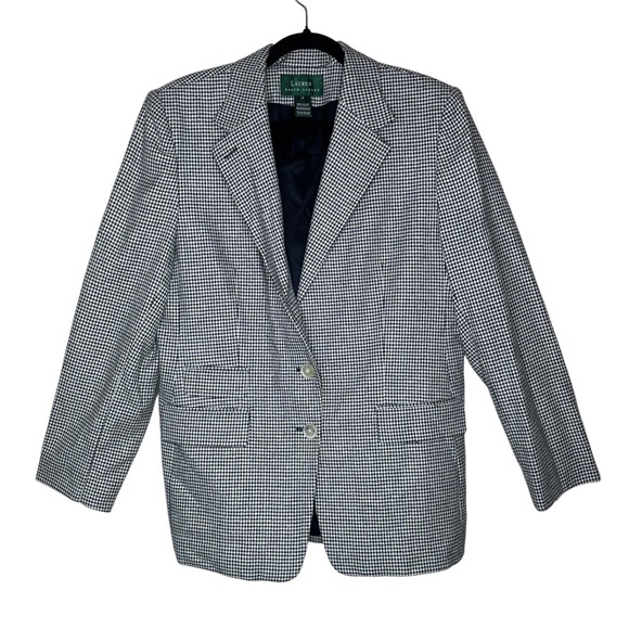 Lauren Ralph Lauren VTG Blazer Women's 14 Houndstooth‎ Silk Wool Career Jacket